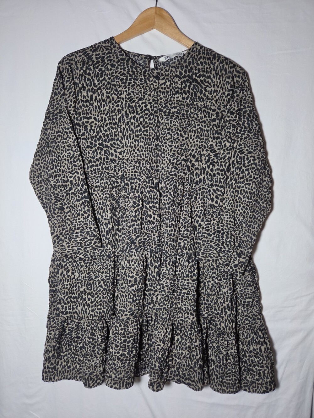 Zara Black & Cream Animal Print Tiered Sweater Dress